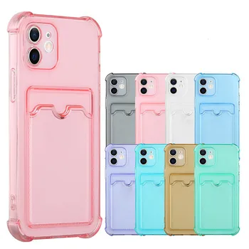 Four corners shockproof transparent wallet TPU case for iphone 11 12 14 series, For iphone 13 clear card case