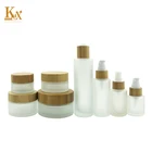 Glass Bottle 30ml 50ml 100ml 120ml Cylinder Shape Frosted Clear Bamboo Lotion Glass Pump Bottle