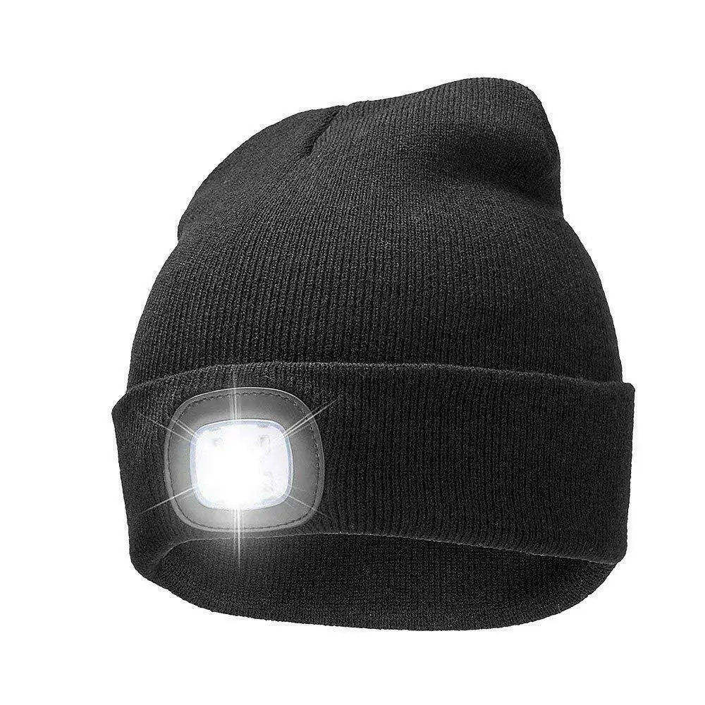 Knitted Wooly Beanie Hat With LED Light Unisex Warm High Powered Head Torch Lamp 