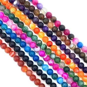 Cheaper Guangzhou Wholesale Multicolor Dyed Colour Smooth Stripe Agate Gemstone Round Stone Beads For Bracelet Necklace