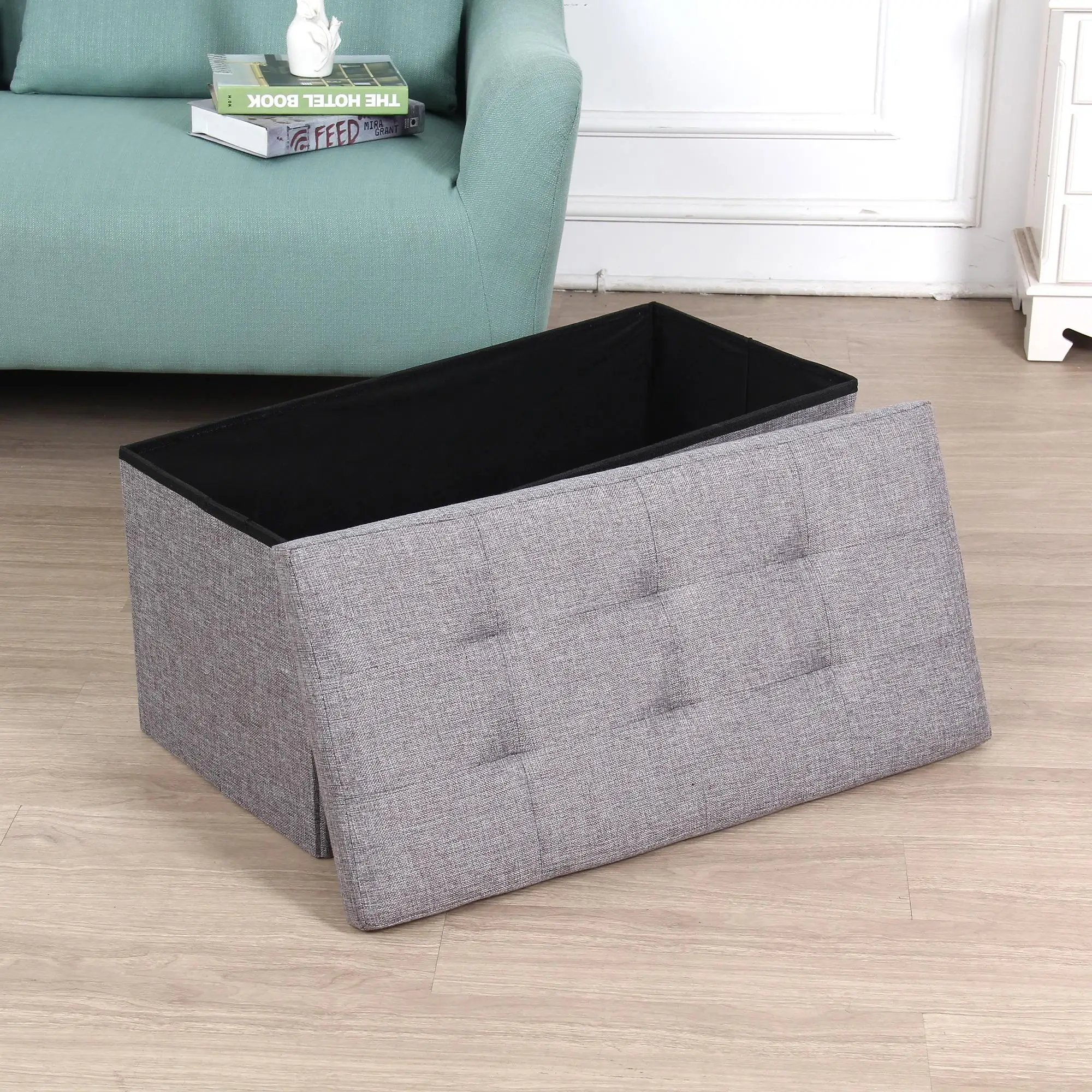 Factory Custom Linen Folding Compressed Sofa Couch & Ottoman Storage Bench Fabric Storage Box for Bedroom or Apartment supplier