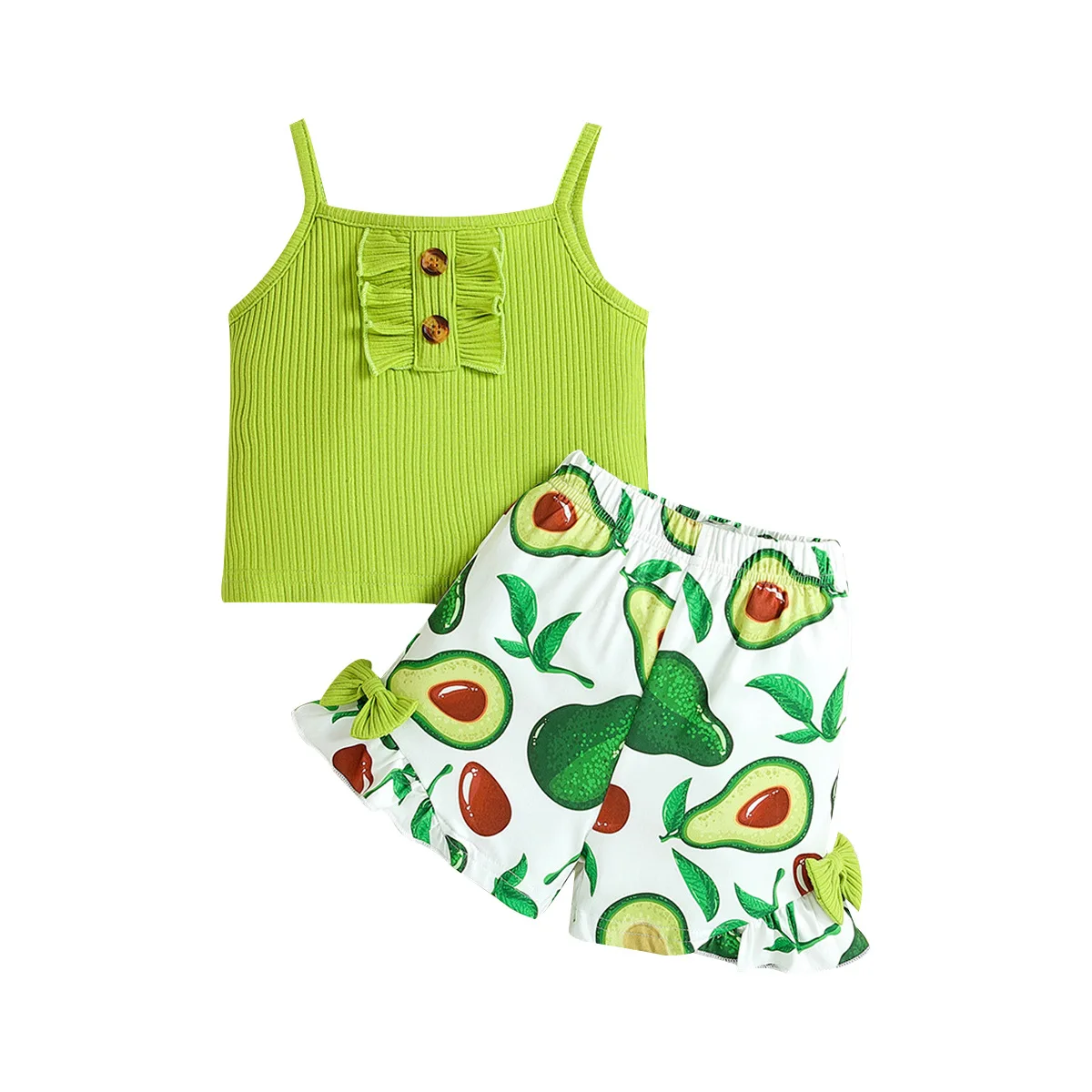 INS fashion toddler girls summer clothing sets sleeveless vest tops+avocado shorts boutique outfits for kids