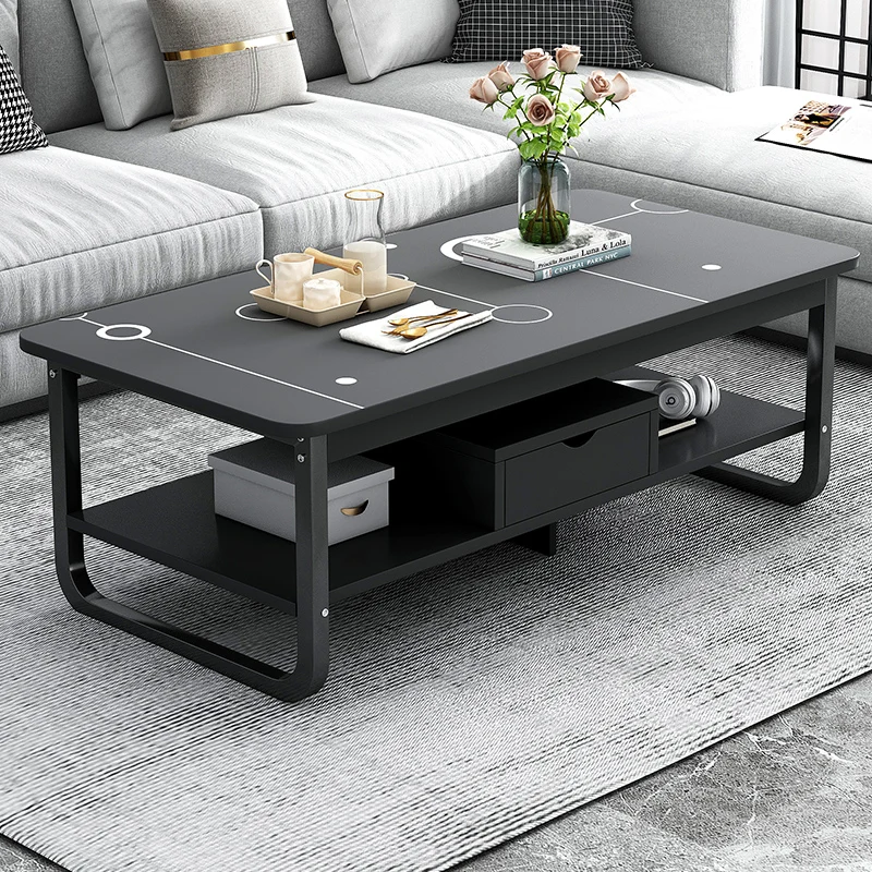 Modern Unique Design Living Room Furniture Black White Coffee Table 2-Tier Save Space