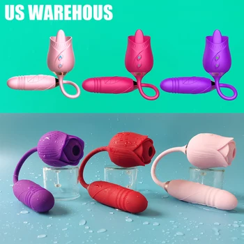 Rose Vibrator Tongue and Dildo 3 in 1 Tongue licking rose sucking toy vibrator for women women vibrator adult sex toys rose