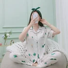 Sleepwear Satin Pajamas Silk Sleepwear Ladies Comfy 2 Piece Set Short Sleeve Satin Pajamas For Women