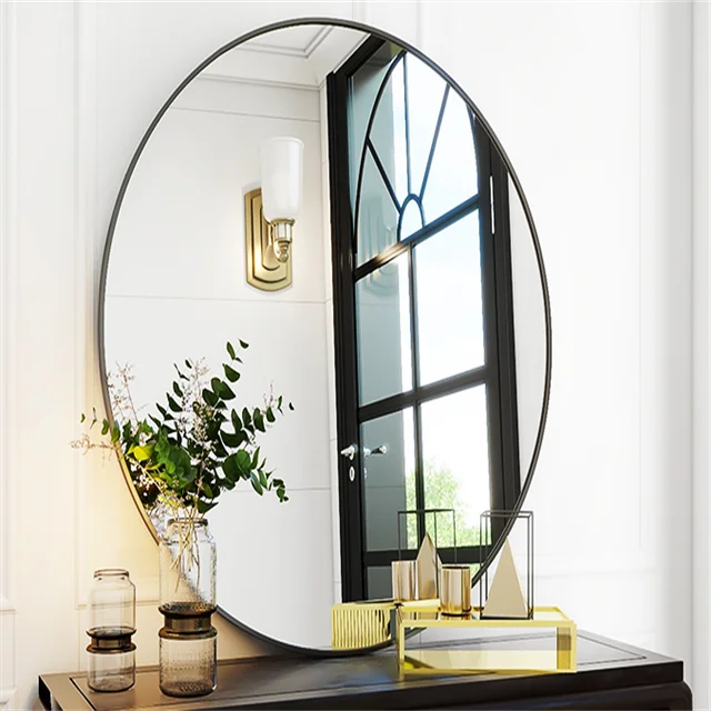 Modern Luxury Bathroom Dressing Table Metal Framed Round Large Big Explosion-proof Wall Mounted Mirror