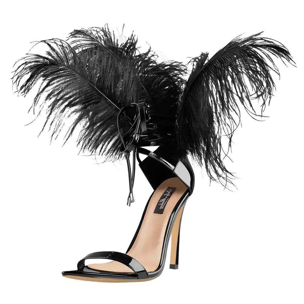 heels with feathers on back