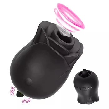 Rechargeable black red yellow color Clit sucker rose toy Tongue licking black rose vibrators sex toys for woman