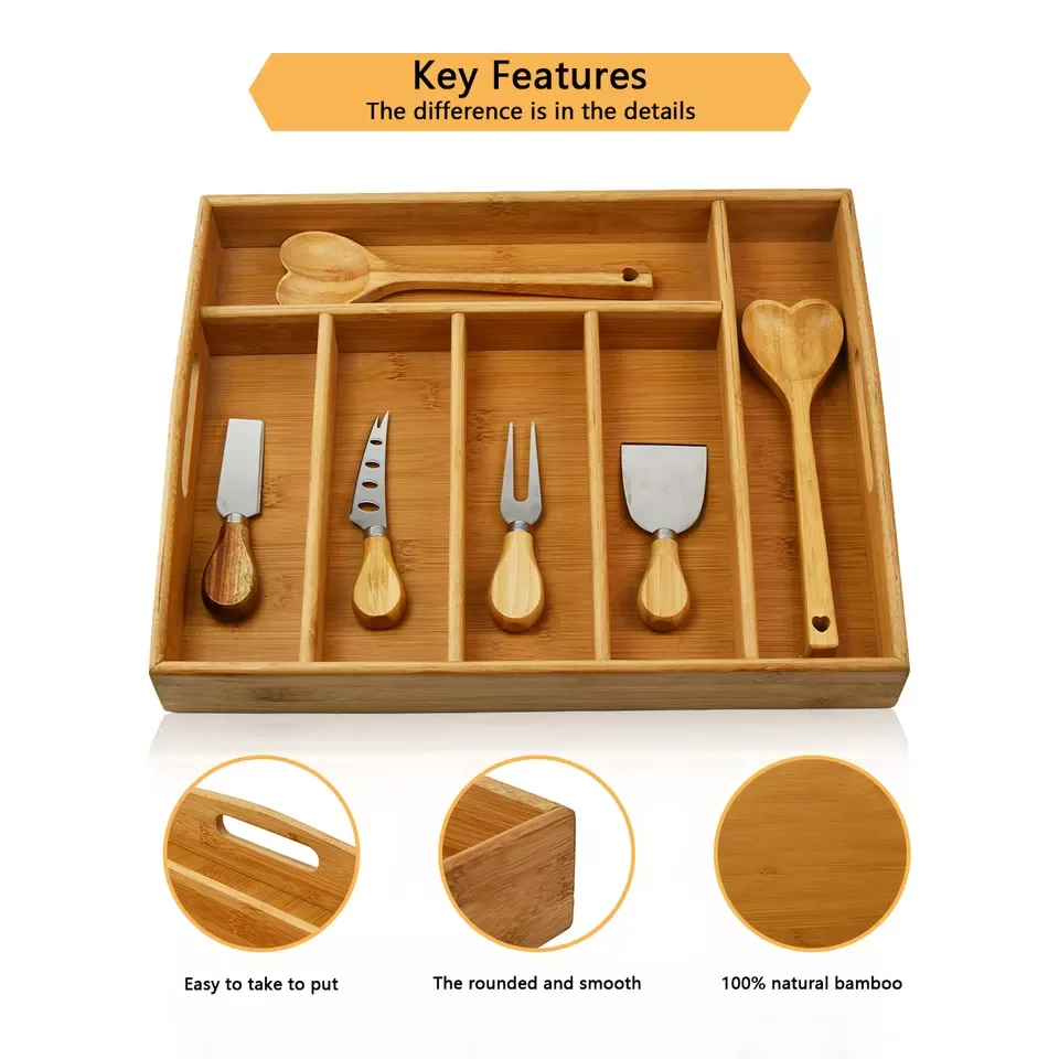 Utensil Storage Drawers Cabinet Organizers Bamboo Expandable Drawer Cutlery Tray High Quality Farmhouse Wood Kitchen
