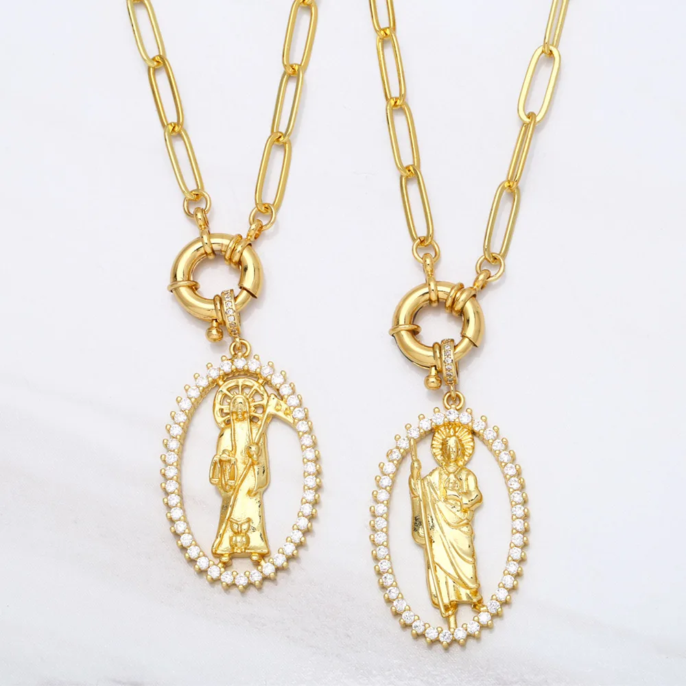 Catholic Oval Jesus Pendant Necklace Cz 