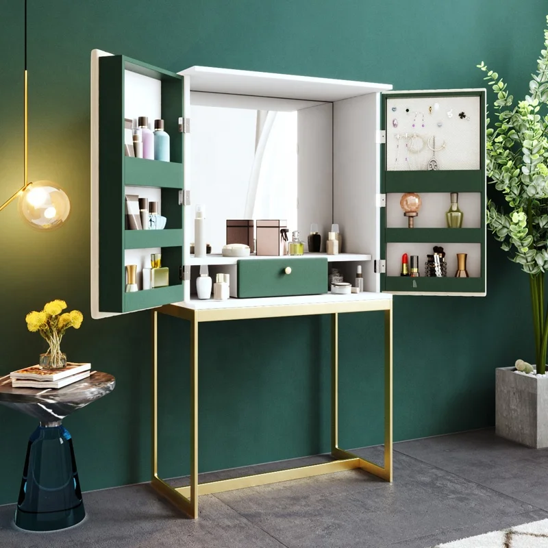Modern Bedroom Furniture Vanity Cabinet Golden Metal Legs Storage Mirror Makeup Luxury Dressing Table