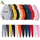100% 100 Cotton Hoodie Custom Wholesale Mens 100% Cotton Blank Sweatshirt And Sweatpants Tracksuit Hoodie Sets Unisex