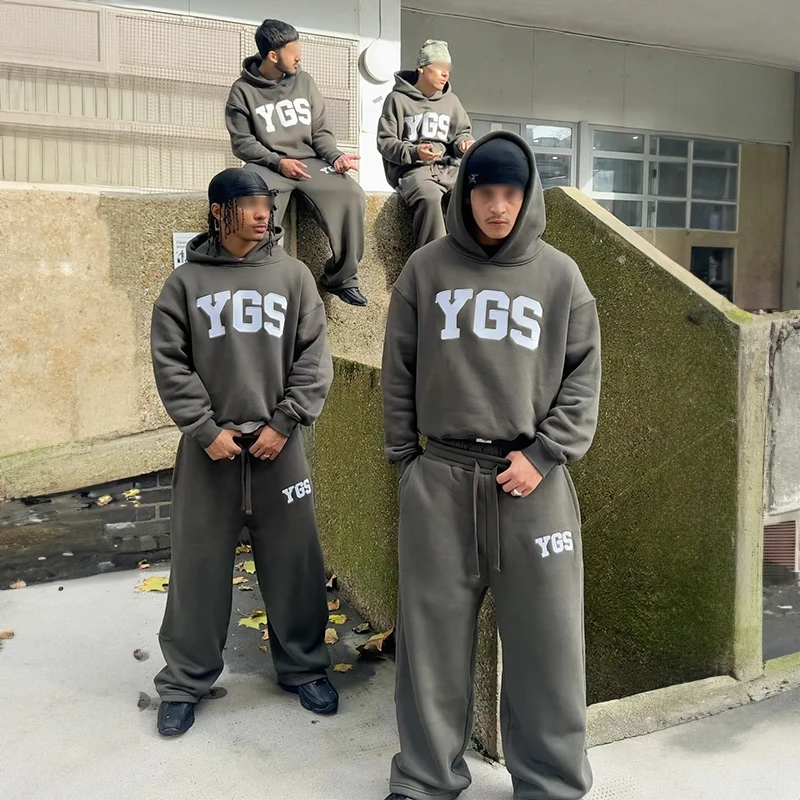 Custom 3D Embroidery Streetwear Tracksuit with Oversized Hoodie and Sweatpants Set in XXS-5XL Custom Size