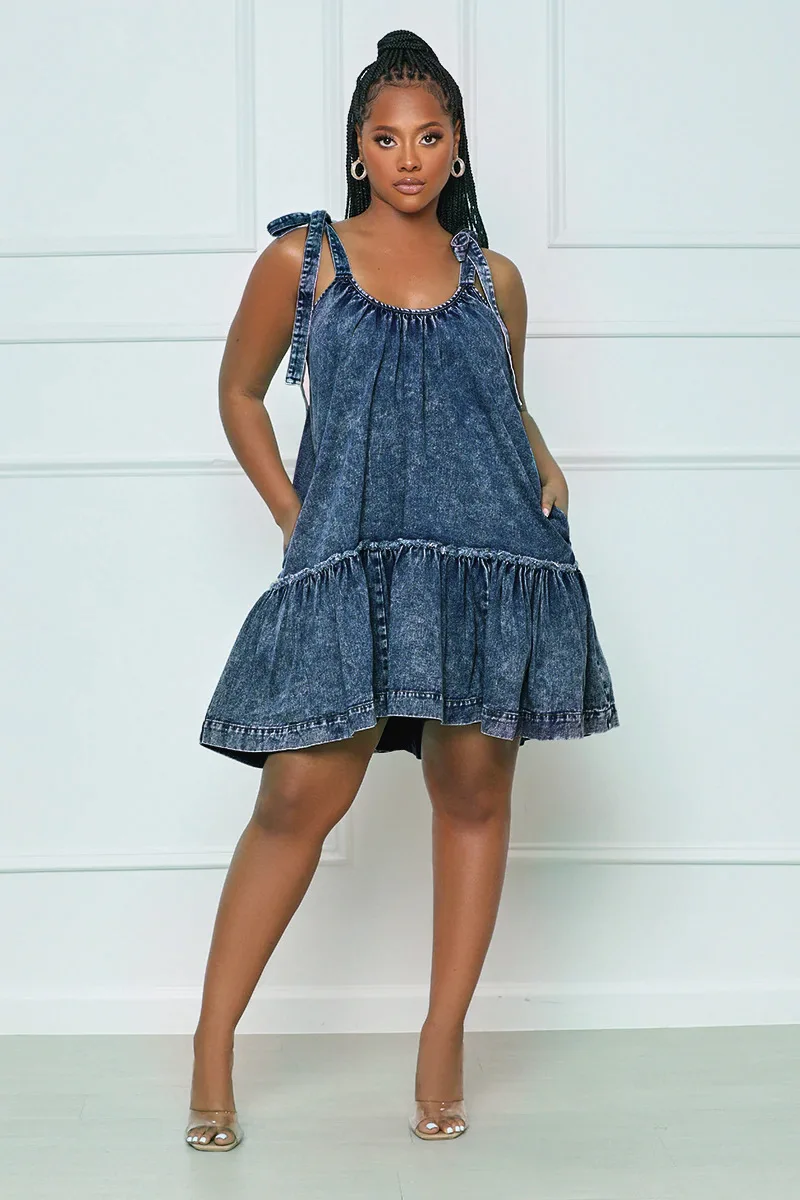 Women Summer Denim Dresses Sexy Night Club Evening Dress Adjustable Lace up Denim Dresses supplier