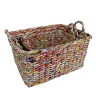 Wicker Eco-friendly Woven Newspaper Magazine Paper Rope Wicker Home Office Storage Baskets Ear Handles