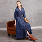 Dresses Dress Women New Fashion Vintage Long Slim Maxi Dresses Waist Belt Embroidery Denim Dress Women