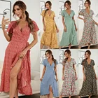 2022 Spring And Summer New Product Lace Split V-neck Ruffled Small Floral Cheap Casual Women Dress