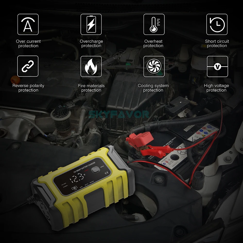 New products smart battery charger car 12v auto 12 VOLT 6A pulse Repair lead acid Maintenance-free car battery charger for 60AH