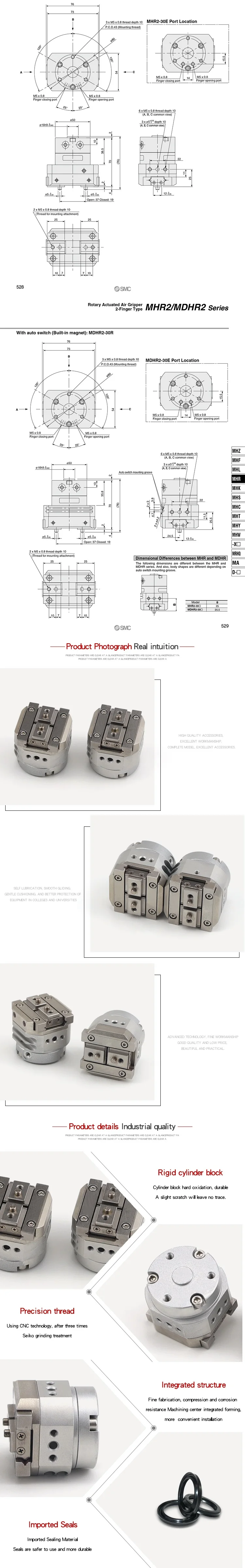 MHR2 Rotary Driven 2 Hàm Khí Nén Ngón Tay Xi Lanh MDHR2 MHR2-10R 15R 20R 25R 30R