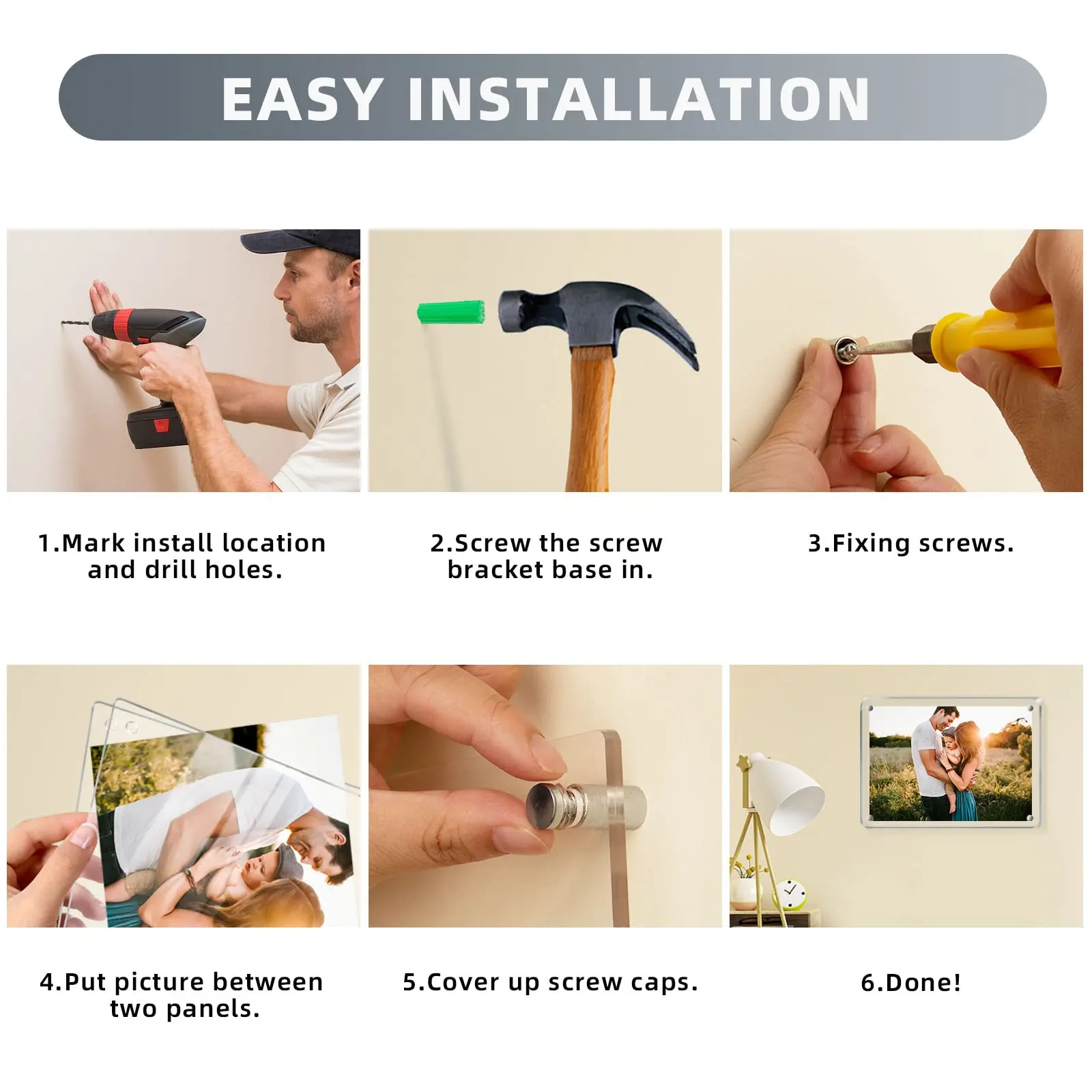 product 1114inch double panel wall mount hanging floating frameless clear acrylic picture frame for degree certificate photo frames-7