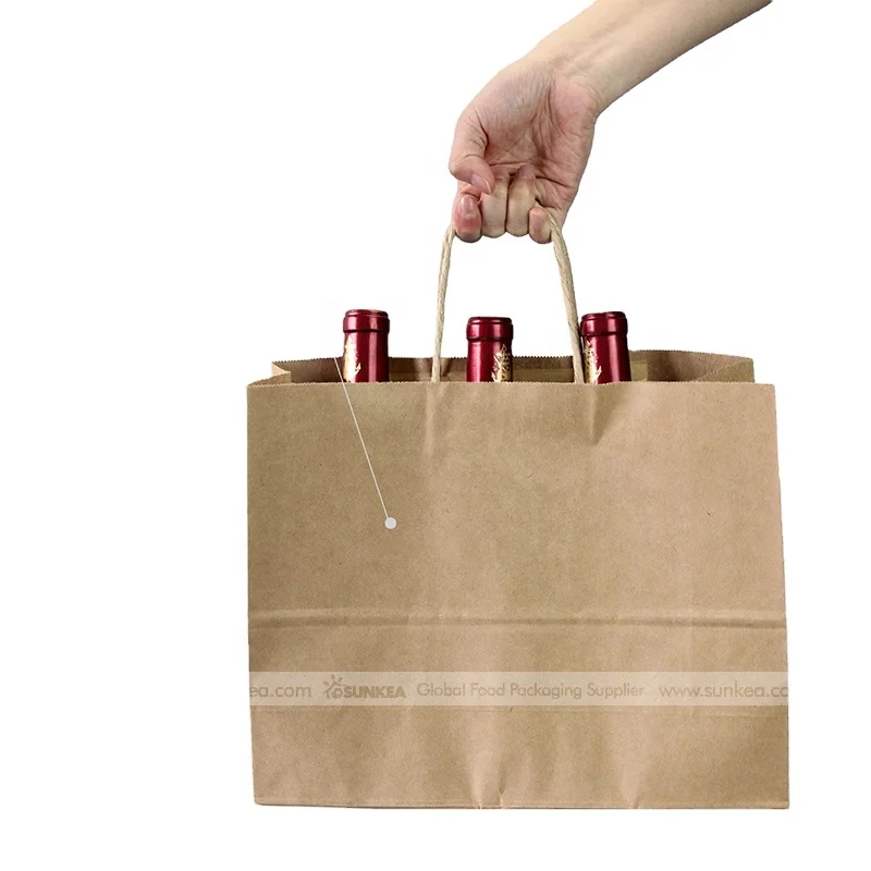Customize size & Logo takeaway brown Kraft paper bag with Flat twist handle