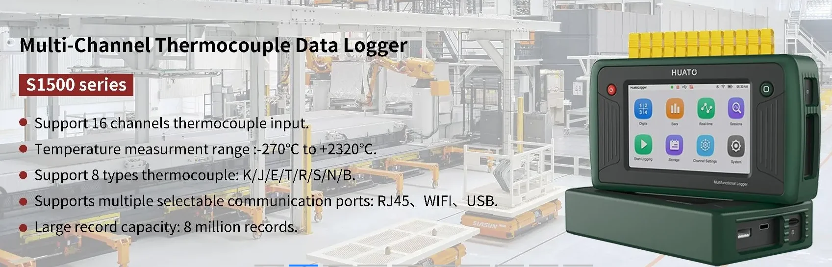 The latest portable paperless 16-channel thermocouple data logger