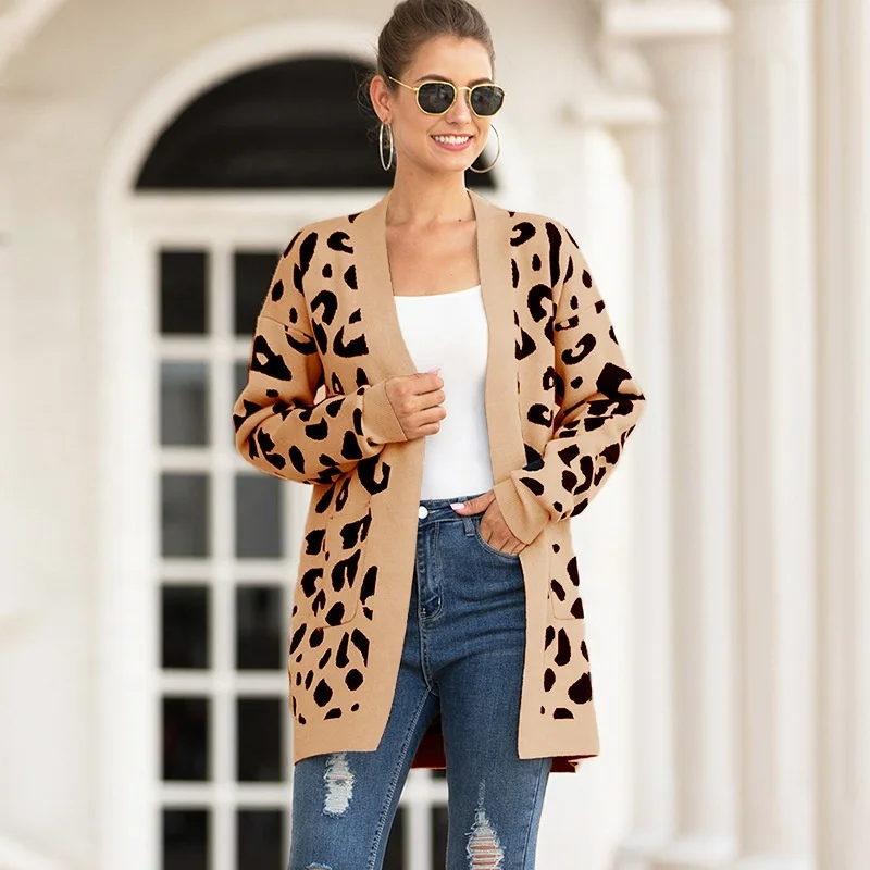 Women's Long Sleeves Open Front Leopard Print Button Down Knitted Sweater  Cardigan Coat Outwear With Pockets - Buy Cardigan Sweaters,Leopard Sweaters,Knit  Sweater Product on Alibaba.com