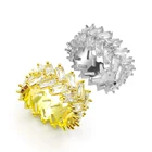 Jewellery Korean Hip Hop Gold Silver Full Iced Square Zircon Gemstone Couple Rings Jewellery For Women Men