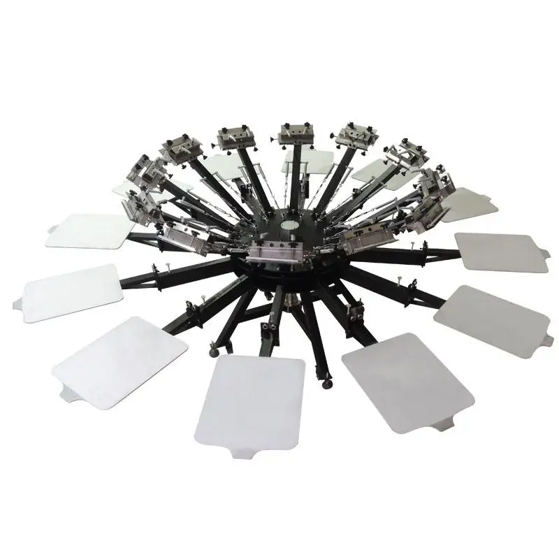 product 12 station manual t shirt cloth screen printing machine high quality 12 colors rotating garment screen printer-6