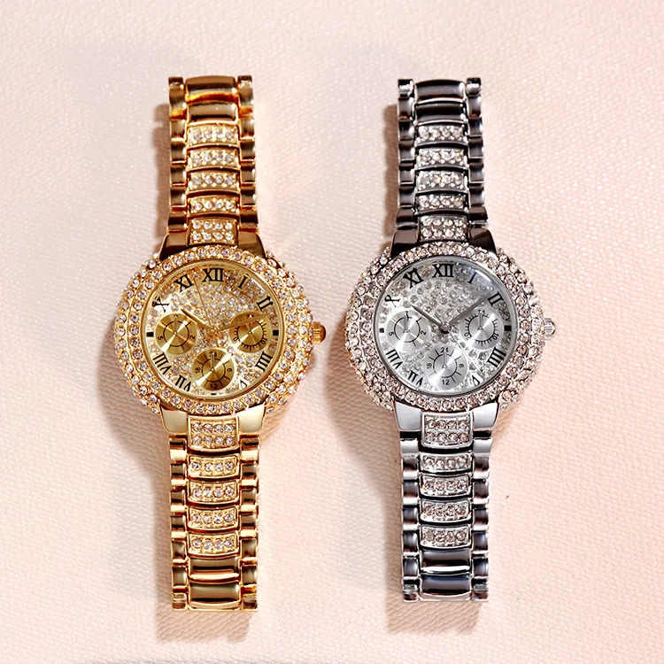 2024 New Arrival Crystal Diamond Design 3 Needles Alloy Watch Fashion Ladies Decorative Quartz Watches For Women