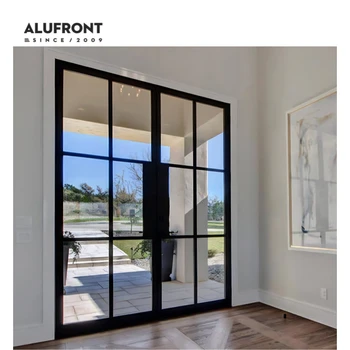 ALUFRONT New Design French Style Slim Aluminum Frame Swing Door With Decoration Grids AS2047 Standard Hinged Door for Villa