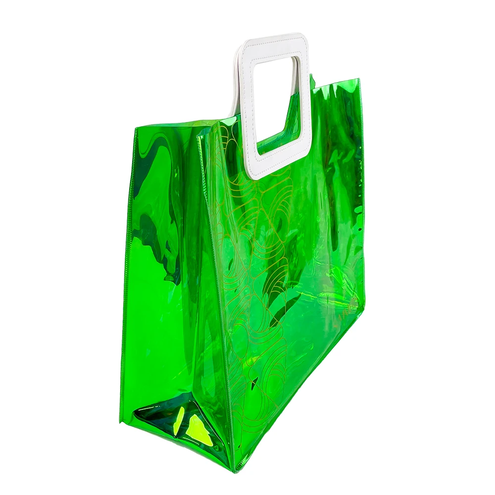 Promotional High Quality Customized PVC Shopping Tote Bag Reusable Iridescent Gift Bag