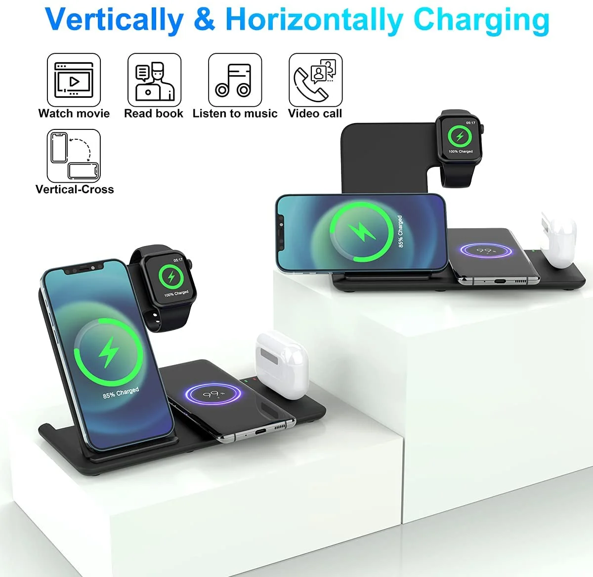 2024 Top selling custom logo 15W folding wireless charger for smart watch or earpods magnetic 3 in 1 Wireless Charger