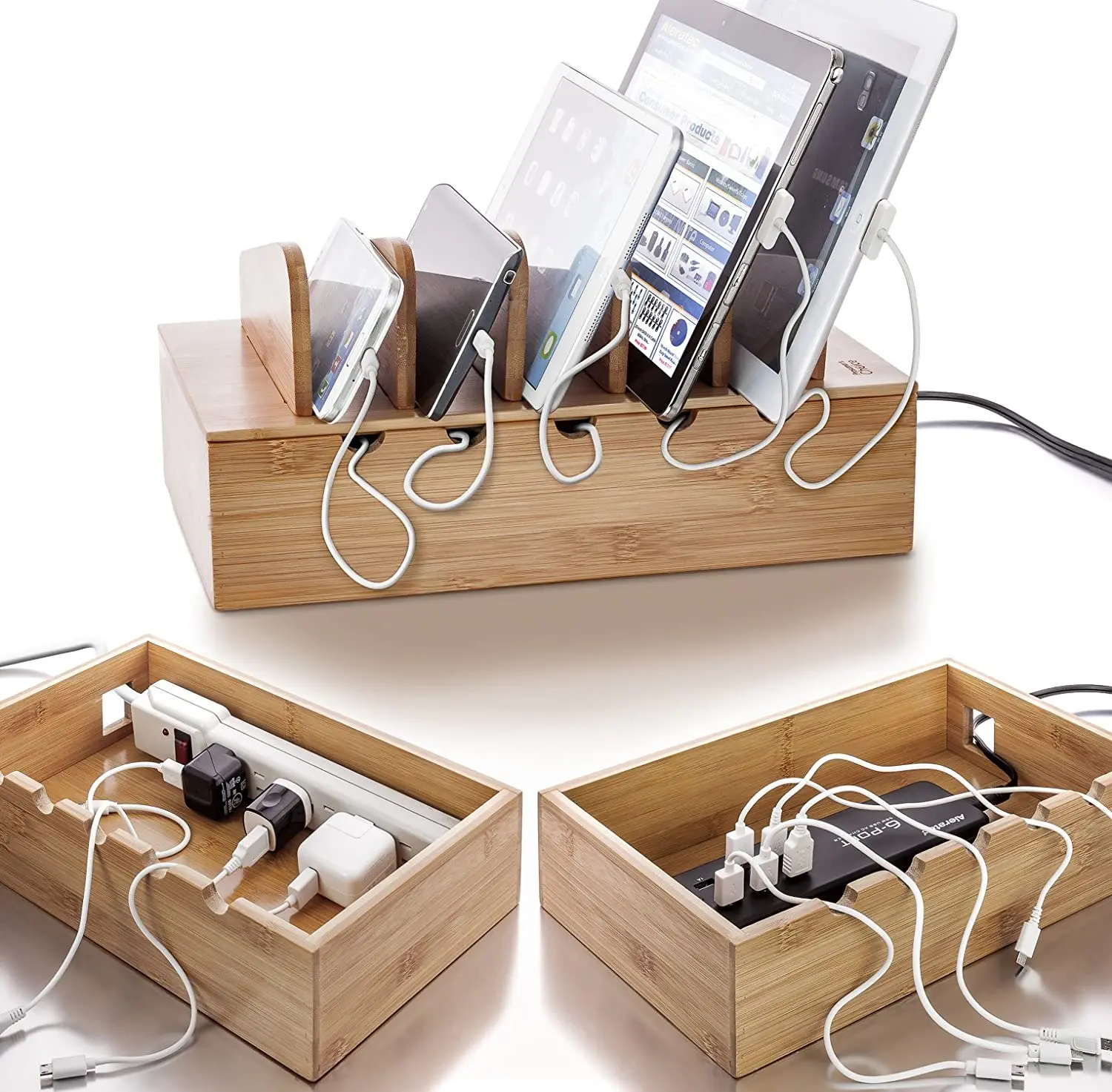 product bamboo cell phone charging station is suitable for mobile phones tablets smart phones the charging stand-1