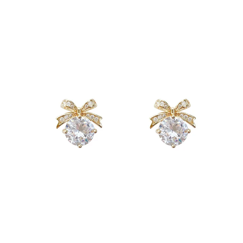 delicate Set auger zircon bowknot earrings women fashion temperament Light and decoration earrings