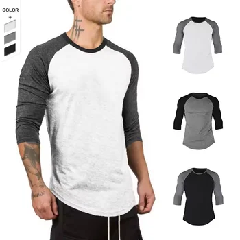 Men 3/4 Sleeve T Shirt High Quality Gym Fitness Apparel Summer Men Raglan T Shirt 100%Cotton