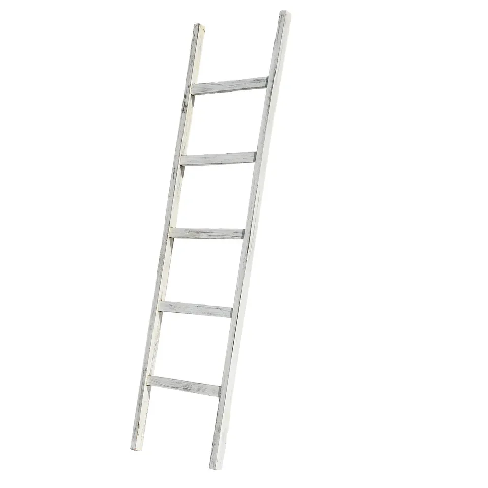 Blanket Ladder 5-Tier Wooden Quilt Stand Decorative Ladder Shelf Leaning Shelf Wall Leaning Blanket Ladder Towel Storage Rack