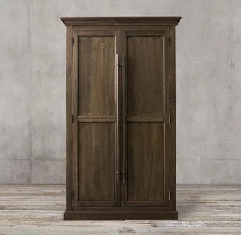 American rural solid wood antique storage, double door wardrobe, villa bedroom, coat cabinet, high-end customized furniture