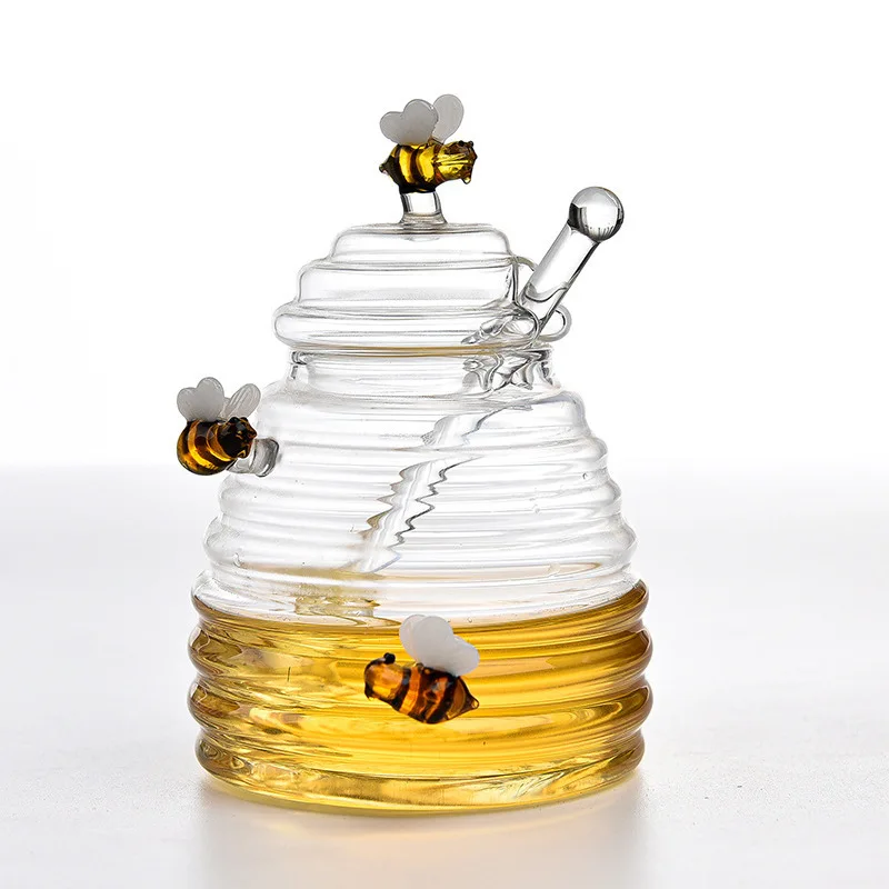 product 500ml  wholesale clear glass jar honey jar with lid large capacity glass honey jar with stirring stick-28