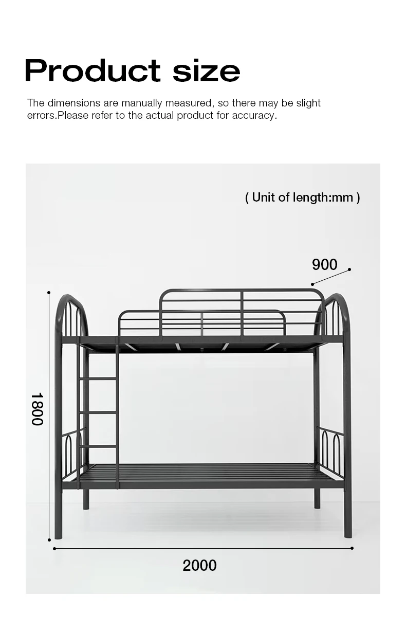 product high quality traditional style black metal frame double steel bed durable knock eco friendly bunk bed for adult students school-10