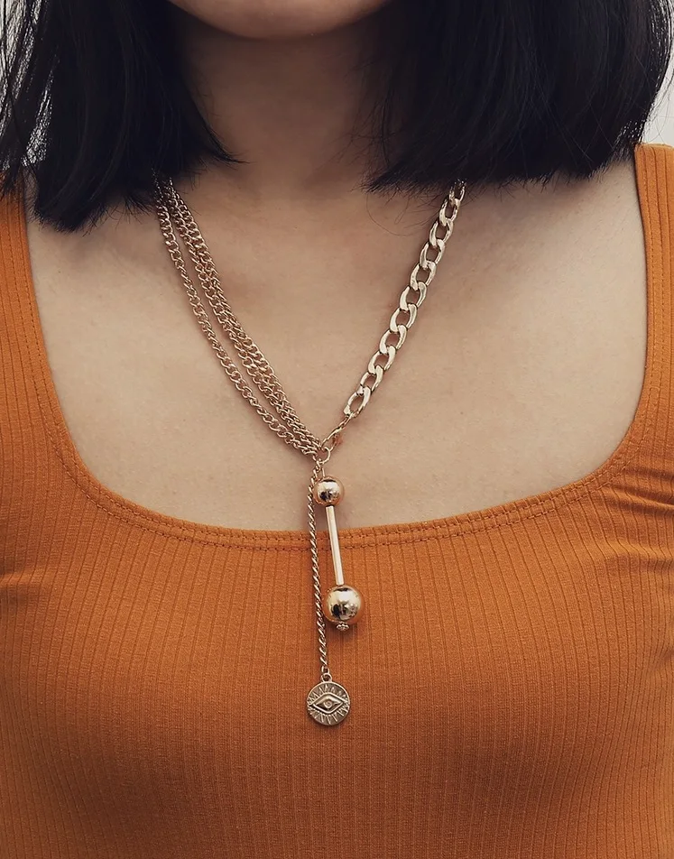 Creative punk splice chain necklace geometric beaded tassel necklace minimalist jewelry women accessories