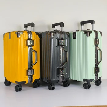 Aluminum frame luggage mute universal wheel trolley case wholesale large capacity zipper password hard suitcase With Cup Holder