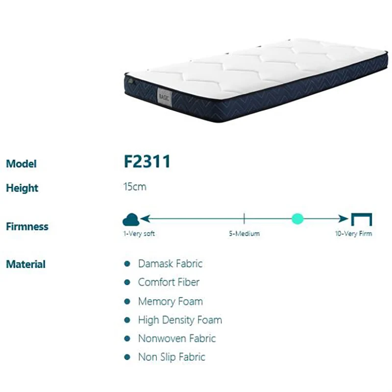 Linsy 15cm Height Firm Firmaness 1cm Visco Memory Foam 38 Density Foam mattresses F2311