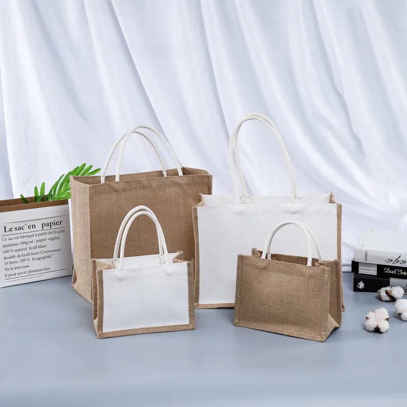Customized Canvas Shopping Bag Linen Beach bag Recyclable Linen Shopping Tote Bag