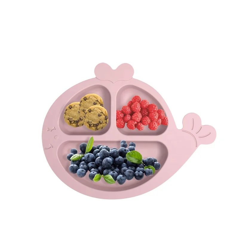 New Design  Divided Toddler Baby Plates With  Whale Shape  Cute  Food Grade Silicone Suction Plate