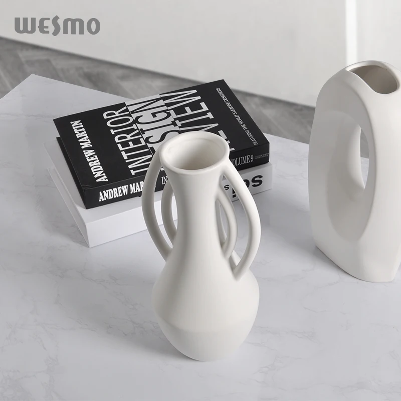 Household  handmade creative tabletop decorative ceramic vase minimal white flower ornament ceramic vases for home decor