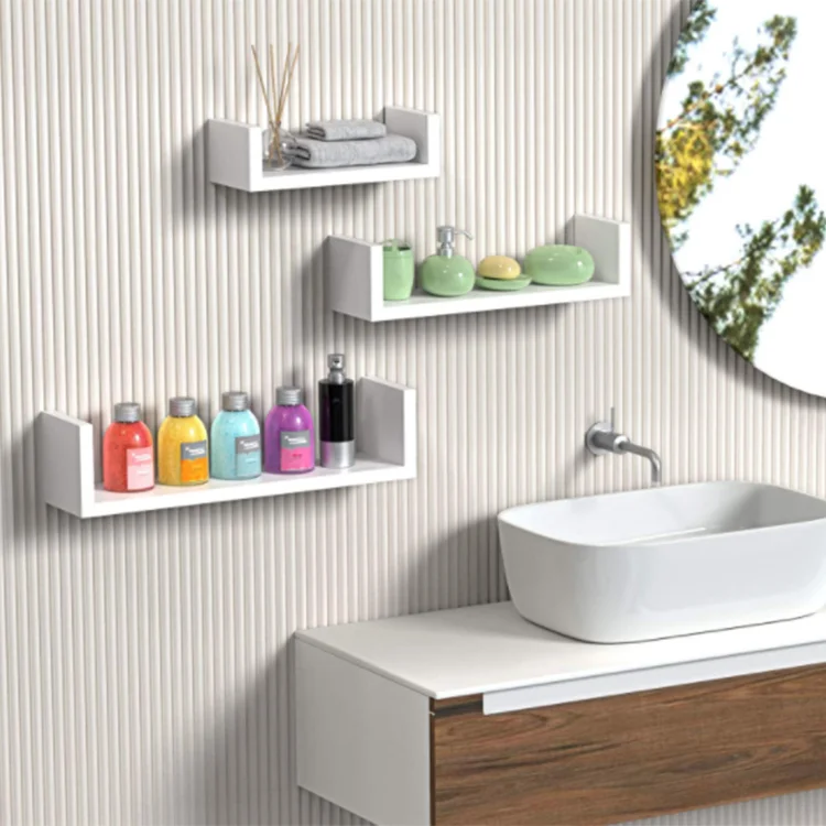 New design set of 3 u shape walls install floating shelves  rustic wood floating shelf  for home decor