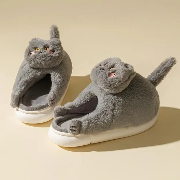 Cat Slippers Women Men Winter Home Slides Kawaii Floor Shoes Furry Slippers Girl Funny Cute Gift Slippers