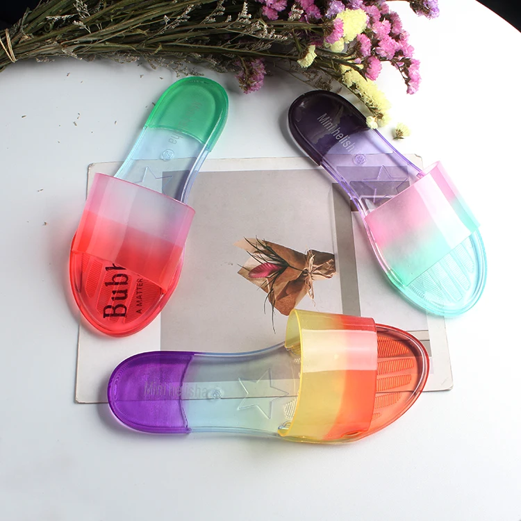 rainbow jelly flip flops