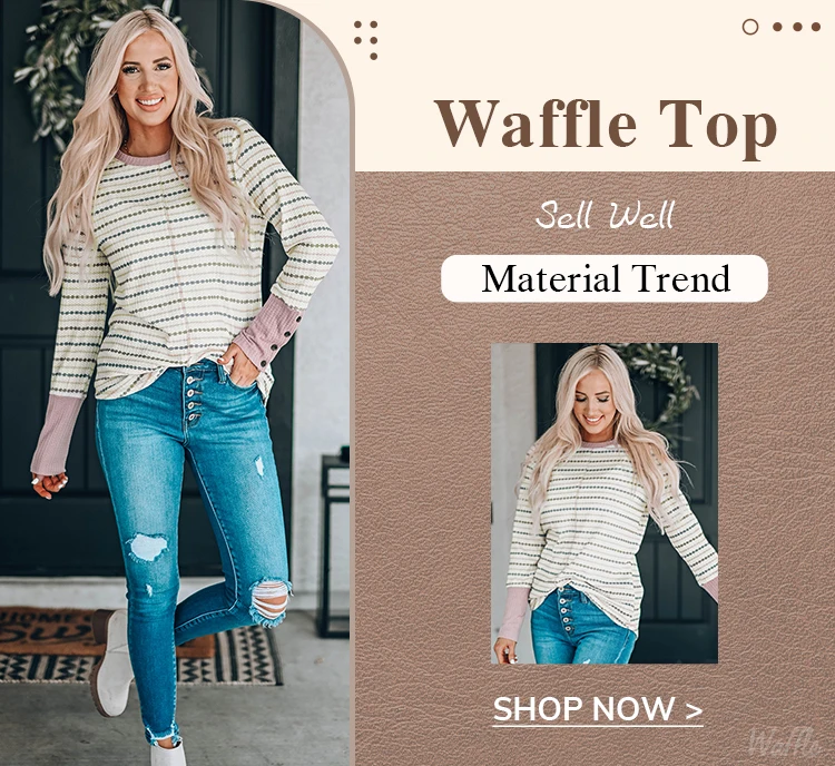 Dear-Lover OEM ODM Custom Wholesale Fashionable Striped Color Block Buttoned Waffle Knitted Shirt Women Tops
